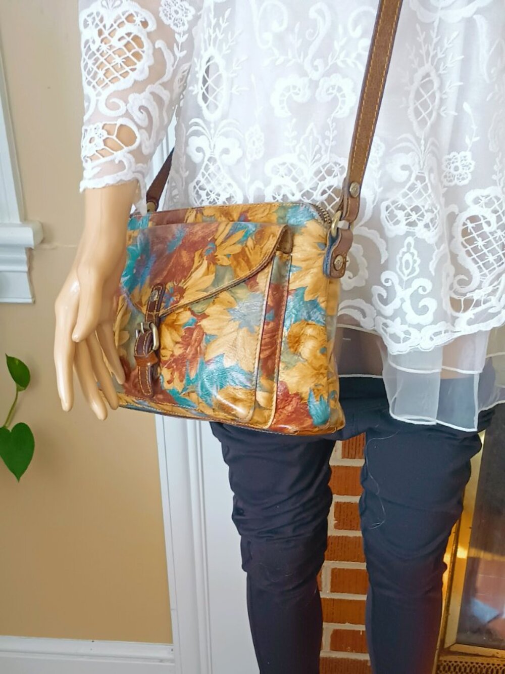 Patricia Nash Multi Color Floral Sunflower Leather Crossbody Bag Top Zip - Picture 5 of 16